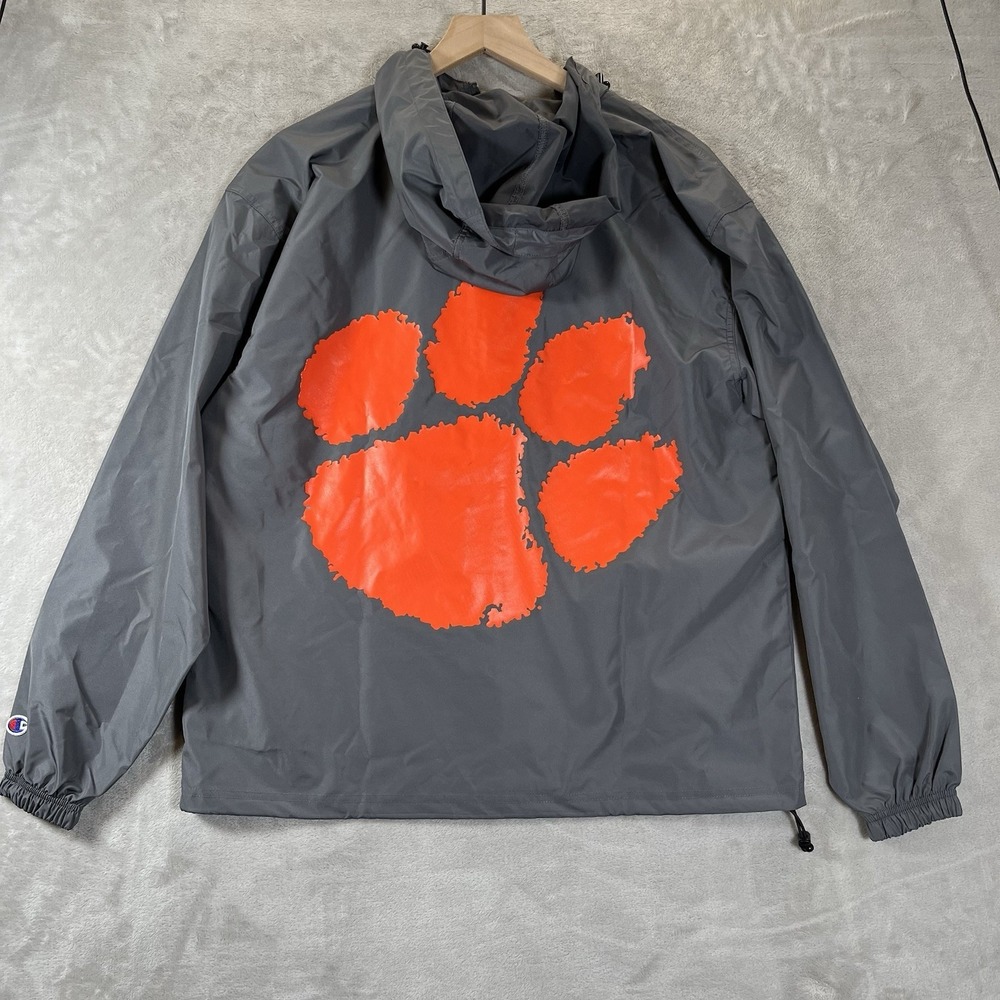 Clemson Tigers Windbreaker Jacket Size Medium Gray Hooded Pullover Champion